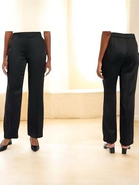 Rachel Zoe High Rise Straight Leg Pants Black Satin